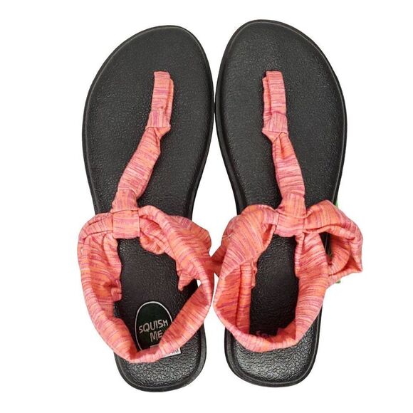 Sanuk Yoga Mat Sling Ella Flip Flop Thong Sandal Sz 9 Orange PInk - Picture 1 of 1